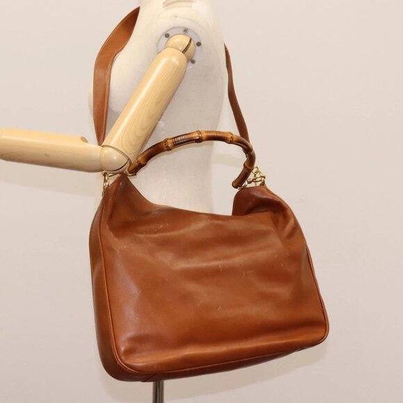 GUCCI Bamboo Hand Bag Leather 2way Brown Gold 001 3754 1577 Auth - Picture 1 of 16